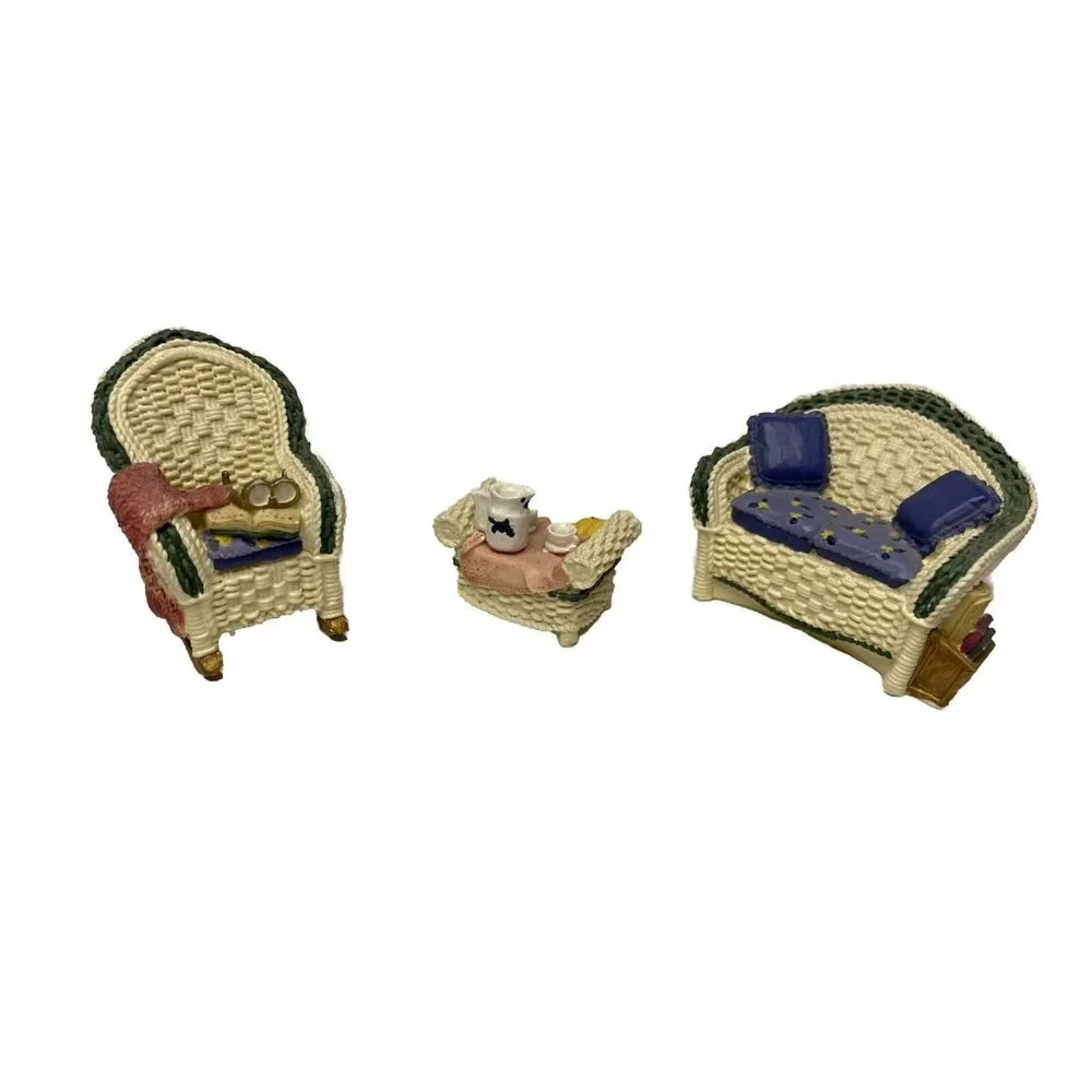 Avon Collectibles Victorian Memories Miniature Doll Furniture Wicker Porch 3pc